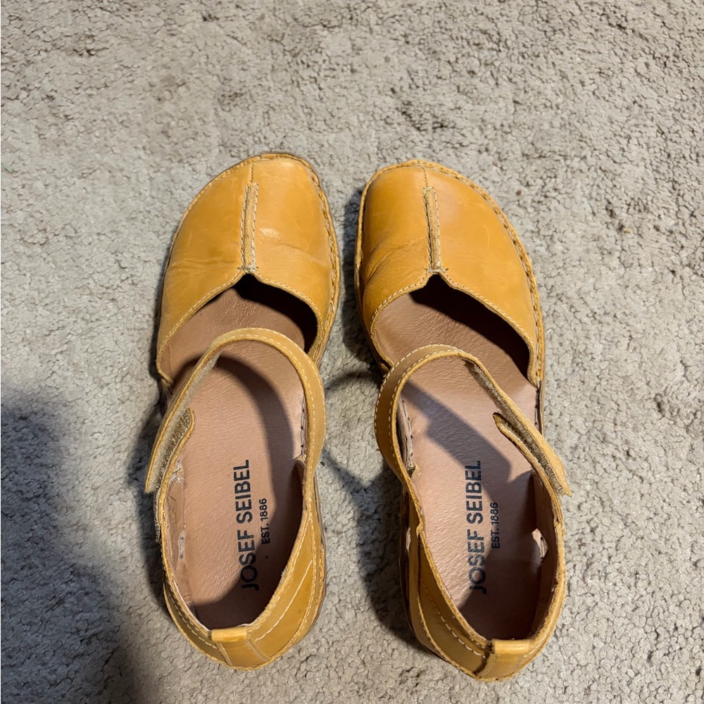 Josef Seibel Yellow Leather Mary Jane Flats